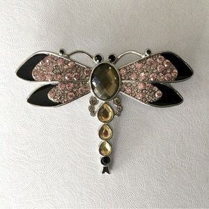 Lia Sophia Dragonfly Brooch Pin Black w/pink rhinestones